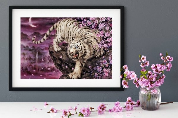 Haft Diamentowy Tygrys na Skale 55x75 cm