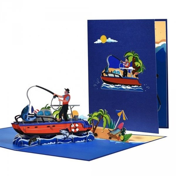 Kartka Pocztowa Okolicznościowa 3D Pop-up Sport - Wędkarstwo