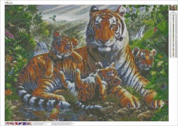 Haft Diamentowy Tygrysia Rodzina 2 55x75 K