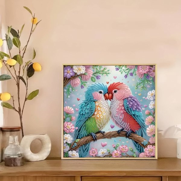 Haft Diamentowy Zakochane Papużki 30x30 cm