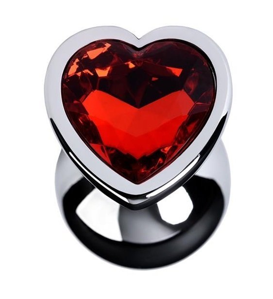 Metal Silver klasyczna wtyczka analna z czerwonym kryształkiem serce
