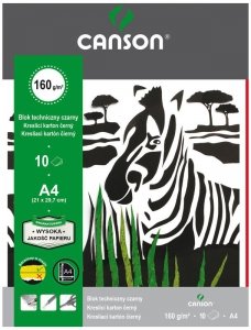 Blok techniczny czarny A4 10 k. 160g Zebra, Canson