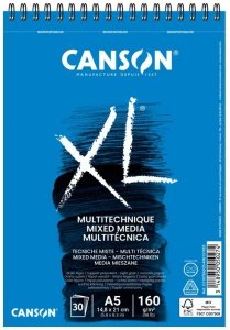 Blok szkicowy A5 30 k. 160g XL MixMedia na spirali, Canson