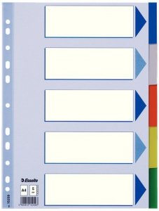 Przekładki A4 5-kol. plastik, Esselte
