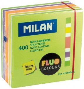 Karteczki samoprzylepne 76 x 76 mm kostka fluo mix 400 szt. 4155NP400, Milan