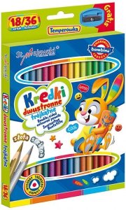 Kredki szkolne trójkątne dwustronne 18/36-kol. + temperówka, St.Majewski