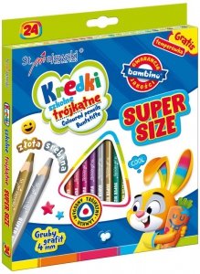 Kredki 24-kol. trójkątne + temperówka Super Size Bambino, St.Majewski