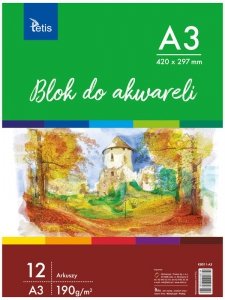 Blok do akwareli A3, 190g/m2, 12ark., Tetis