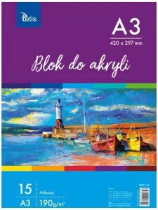 Blok do akryli A3, 190g/m2, 15ark., Tetis