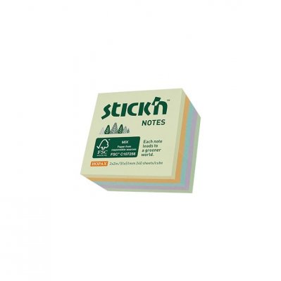 Notes kostka FSC 51x51mm pastel żół/pom/nieb/fiol/ziel. 240 kartek