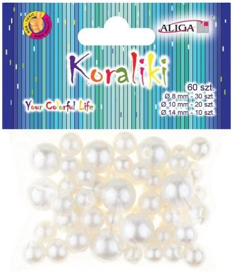 Koraliki plastikowe PJ-6294 perłowe, mix rozmiarów, op. 60szt.,  Aliga