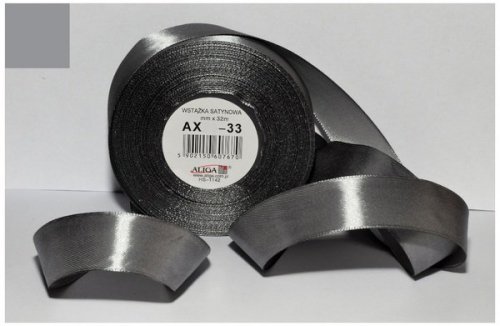 Wstążka satynowa szara 12 mm 32 mb. AX12-33, Aliga