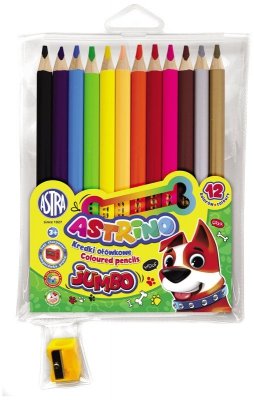 Kredki ołówkowe okrągłe 12-kol. Jumbo w drewnie + temperówka Astrino, Astra