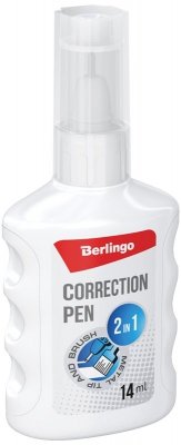 Korektor w płynie, Typu 2 in 1, 14ml., metalowa końcówka /pędzelek, Berlingo