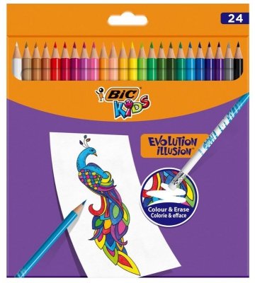 Kredki 24-kol. Evolution ILLusion zmazywalne z gumką, BiC