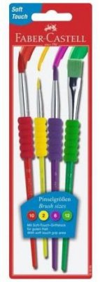 Pędzle szkolne z miękkim uchwytem 4szt. kolory standardowe, Faber-Castell