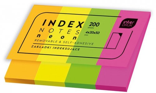 Zakładki indeksujące 4x20x50 200 k. neonowe, Interdruk