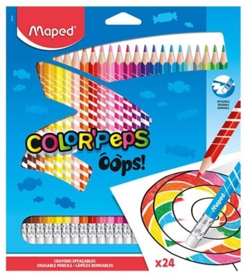 Kredki trójkątne 24-kol. Colorpeps Oops ścieralne z gumką, Maped