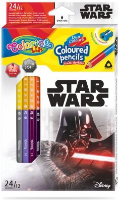 Kredki ołówkowe trójkątne 12/24-kol. dwukolorowe Disney Kids Colorino Star Wars, Patio