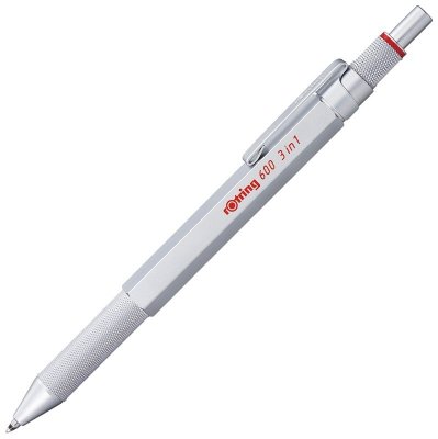 Długopis 600 srebrny 3w1, czarny+czerwony+ołówek, Rotring