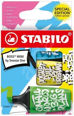 Zakreślacze Boss Mini by Snooze One 3-kol. Etui (żółty, niebieski, zielony), Stabilo