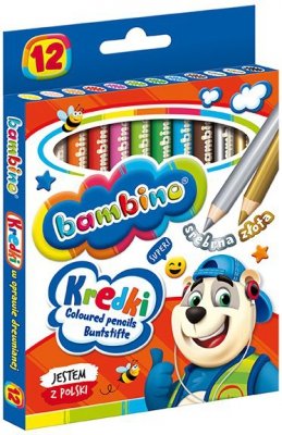 Kredki 12-kol. 15 cm Jumbo drewniane Bambino bez temp. St.Majewski