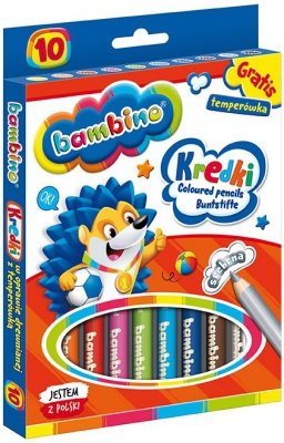 Kredki 10-kol. 15 cm Jumbo drewniane Bambino + temperówka, St.Majewski