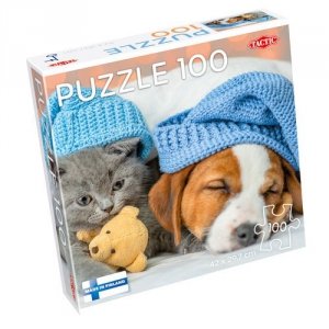Puzzle 100 el. Słodki kiciuś i śpiący piesek