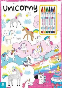 Kolorowanka Unicorny z kredkami
