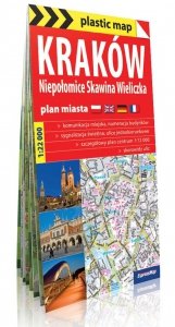 Kraków 4w1 plastic! map foliowany plan Krakowa, Niepołomic, Skawiny i Wieliczki 1:22 000