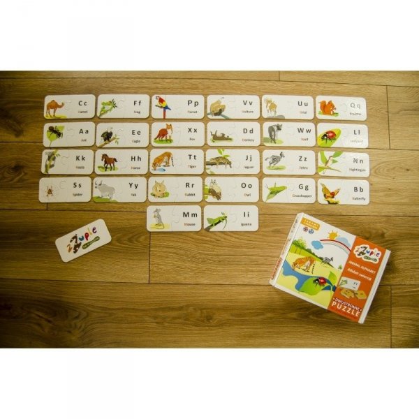 zZuple. Animal Alphabet. Dwustronne puzzle do nauki języka angielskiego: Alfabet zwierząt