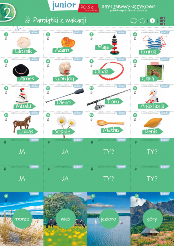 Polski krok po kroku Junior 2. Gry i zabawy językowe - przykładowe plansze