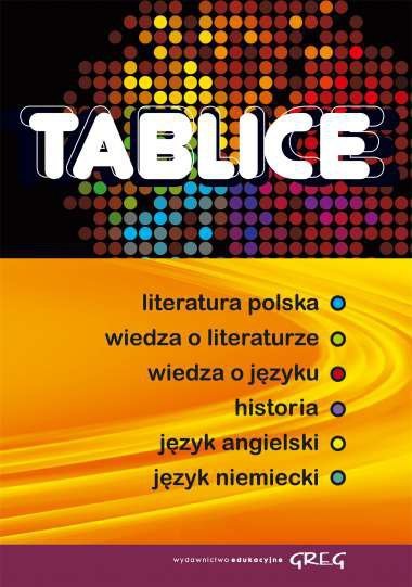 Tablice: literatura polska, wiedza o literaturze, wiedza o języku, historia, język angielski, język
