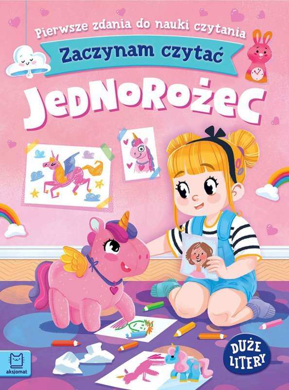 Zaczynam czytać. Duże litery. Pierwsze zdania do nauki czytania. Jednorożec