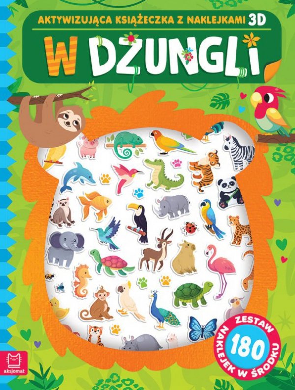 W dżungli. Aktywizująca książeczka z naklejkami 3D. Zestaw 180 naklejek w środku