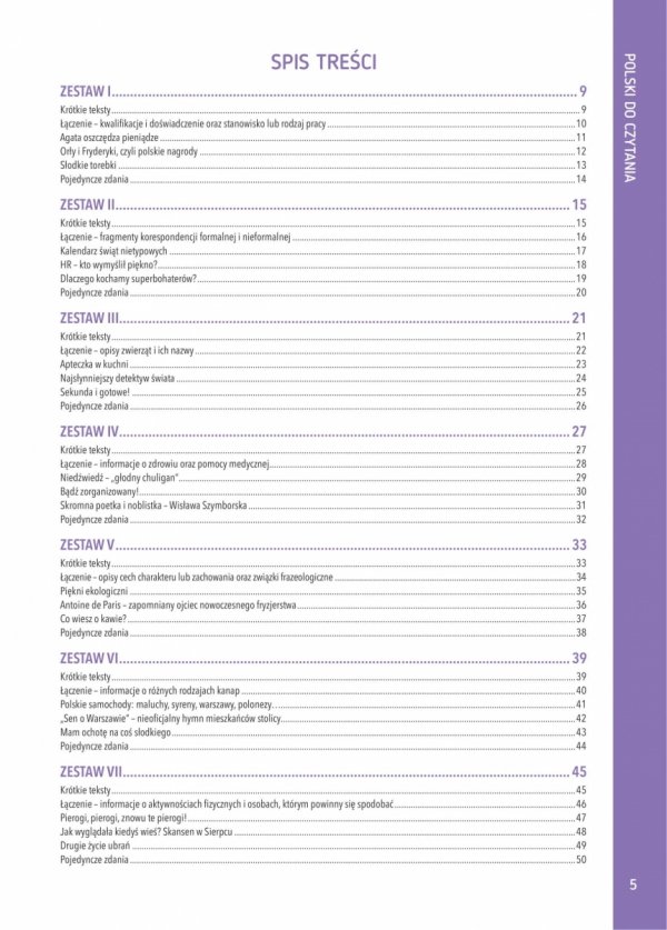 Polski do czytania - spis treści