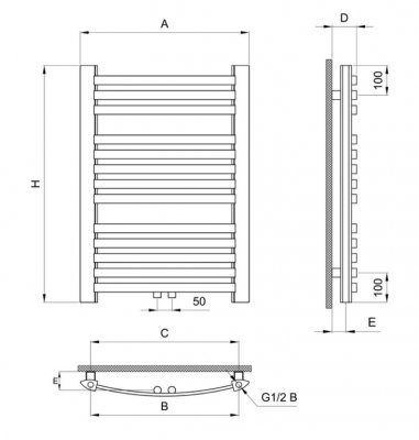 Grzejnik łazienkowy DIAMOND GR3-V 400x1400, zasilanie dolne centryczne