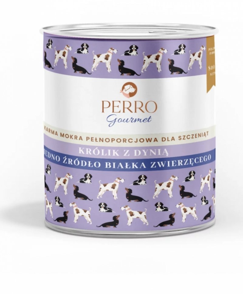 Perro JUNIOR Gourmet Królik z dynią – monobiałkowa formuła dla szczeniąt wszystkich ras 800g