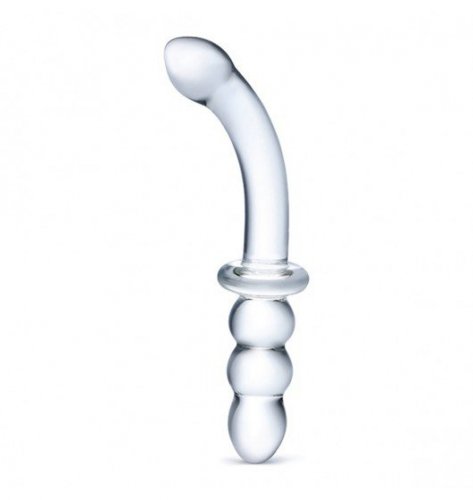Glas Ribbed G-Spot Glass Dildo - podwójne dildo, szklane