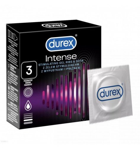 Durex Intense  3 szt. - prezerwatywy prążkowane z wypustkami