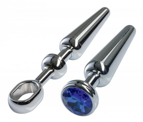 Malesation Alu Plug with handle & crystal medium, chrome - korek analny, zestaw z uchwytem i kryształem