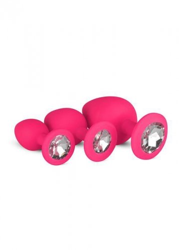 Easy Toys Diamond Plug Set-Pink - zestaw silikonowych korków analnych z diamentem