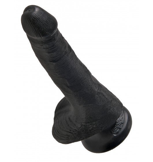 King Cock 6&quot; Cock with Balls Black - Dildo czarne z jądrami i przyssawką 15 cm