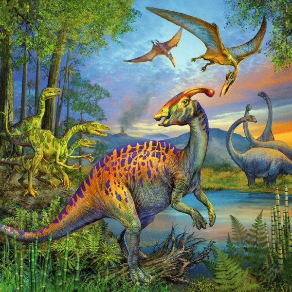 Puzzle 3x49 elementów - Dinozaury