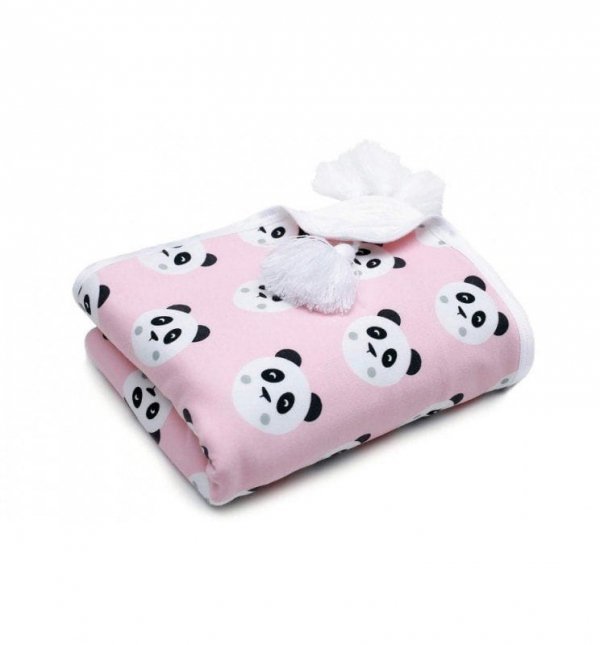 Bawełniany Kocyk dla Dzieci i Niemowląt (Pandy buźki różowe)