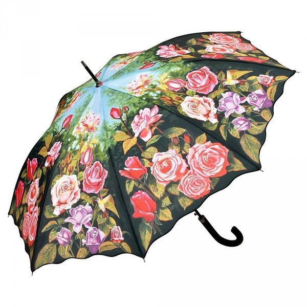 Różany ogród - długi parasol delux ze skórzaną rączką