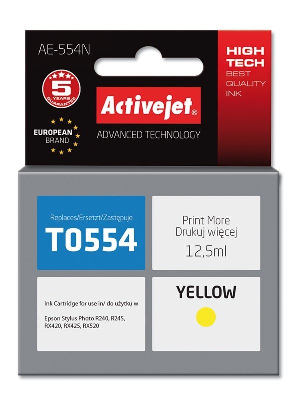 Tusz Activejet AE-554N (zamiennik Epson T0554; Supreme; 12.5 ml; żółty)