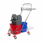 Wózek do sprzątania dwuwiaderkowy 2x17L z prasą, koszykiem i uchwytem CleanPRO 352607