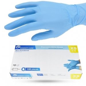 Rękawiczki nitrylowe bezpudrowe Essenti Care niebieskie rozmiar S opakowanie 100 szt. 