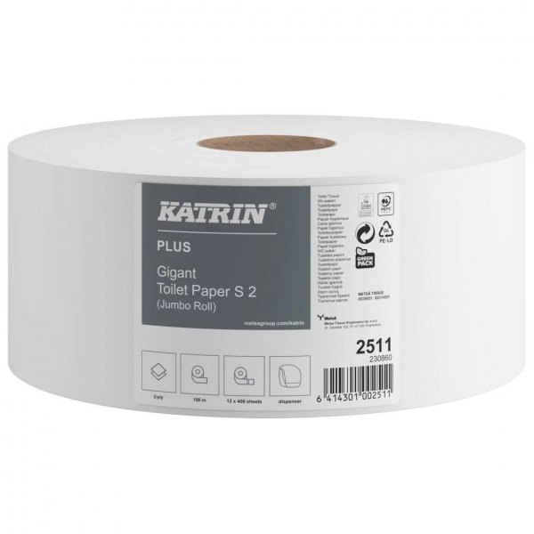 Papier toaletowy jumbo Katrin Plus S, 2 warstwowy, biały, 12x100m [2511]